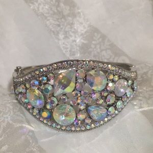 Iridescent Rhinestone Silver Tone Bracelet